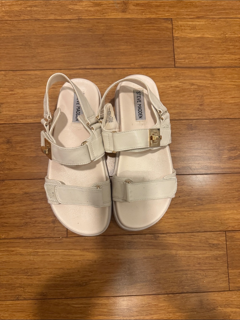 Steve Madden White Buckle Strap Sandals